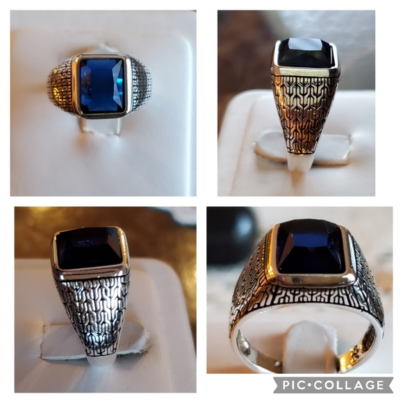 Genuine 4ct Multi-faceted Blue Sapphire Ring Size 10 - Picture 3 of 8